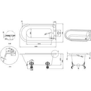 Burlington Hampton 150cm Showering Bath with Luxury Feet